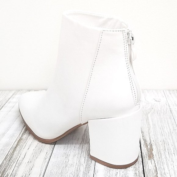 New White Chunky Heel Point Toe Booties Boots - Picture 4 of 4
